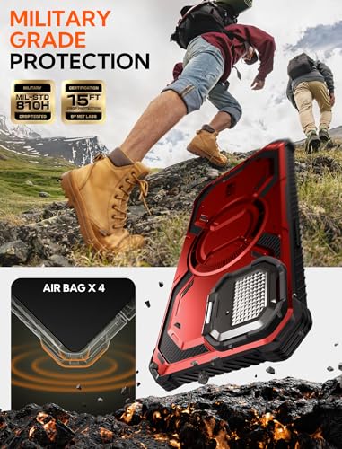 i-Blason for iPhone 16e / iPhone 17e Case MagSafe with Stand, Red | Built-in Screen Protector, Fit for MagSafe, Adjustable Camera Cover Stand, Full-Body Protection, Military - color: Red