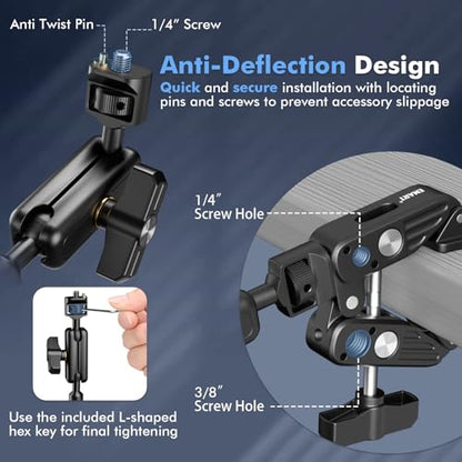 EMART 21" Magic Arm Clamp Kit with Super Clamp, 1/4" 3/8" Threads for ARRI, Flexible Camera Desk Mount, Adjustable Articulating Boom Arm for Webcam/Mic/Action Camera/Phone/Video Light - color: Super Clamp