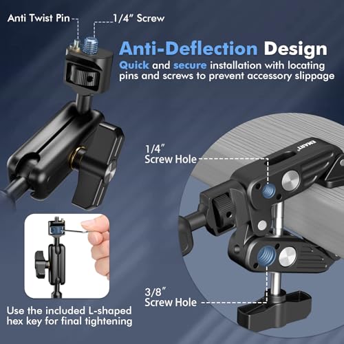 EMART 21" Magic Arm Clamp Kit with Super Clamp, 1/4" 3/8" Threads for ARRI, Flexible Camera Desk Mount, Adjustable Articulating Boom Arm for Webcam/Mic/Action Camera/Phone/Video Light - color: Super Clamp
