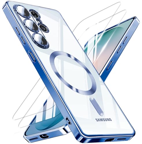 Magnetic for Samsung Galaxy S26 Ultra Case with 2X Screen Protector & Full Camera Cover,Fit with MagSafe,Plating Soft Glossy Luxury Shockproof Women Girls Phone Cases for Galaxy S 26 Ultra ,Blue - color: Blue-S26 Ultra