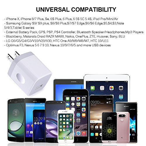 Single Port USB Charger,1A 5V Wall Plug USB Power Adapter 5 Pack for iPhone - color: 5-White