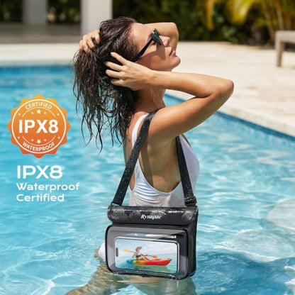 IPX8 Waterproof Fanny Pack, [Up to 8.5"] Waist Bag for Women, Floating Phone Pouch Dry Bag for iPhone 17 16 15 Pro Max, Passport, Wallet, Card, Travel Beach Kayaking Boating Essentials, 2 Pack - color: Black + Green