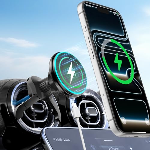 CloudValley 15W Charger Air Vent Car Mount for Mercedes Benz A/B/C/E/V/G/Class & Audi A1/A2/A3, Magnetic Wireless Charging Phone Holder for iPhone 18/17 Pro Max 16 15 14 13 12, Compatible with Magsafe