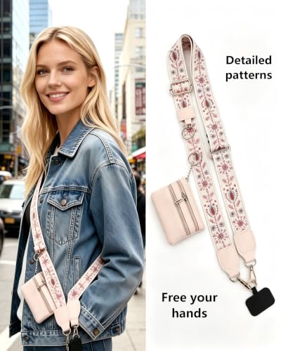 Phone Lanyard Card Holder, Adjustable White Strap Pattern Crossbody Neck