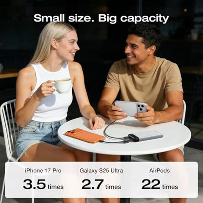 EF ECOFLOW Rapid 20000mAh Power Bank, 45W Max Fast Charging,Portable Phone Charger Built in USB C Cable and USB-C&A Port Digital Display Battery Bank for iPhone 17/16/15 Series, Samsung S23 ipad 11 - color: Sliver