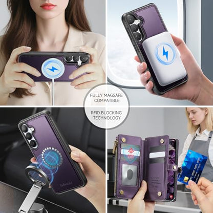 Defencase for Galaxy S26 Case Wallet Compatible with Magsafe 6.3", Purple | Magnetic Detachable, with RFID Bolcking Card Holder, Zipper Strap, PU Leather Drop-Proof Phone Cover for Samsung Galaxy S26 - color: (Detachable with Magsafe)-Purple