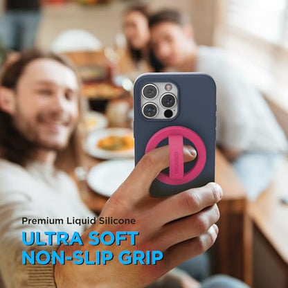 Encased Magnetic Phone Grip Holder (Compatible with MagSafe) Thin Silicone Finger Loop Ring for iPhone (Dark Pink) - color: Dark Pink