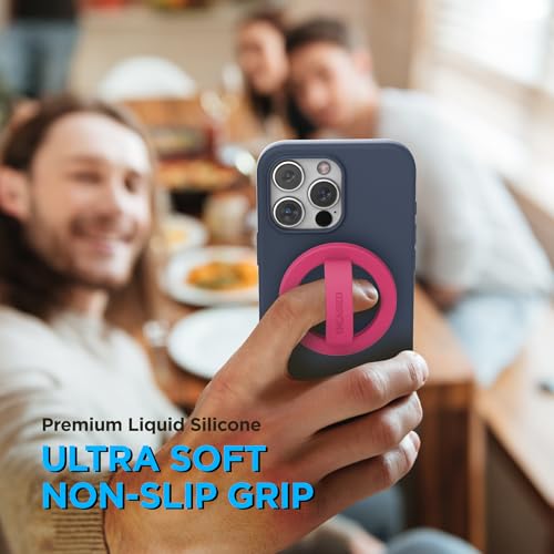 Encased Magnetic Phone Grip Holder (Compatible with MagSafe) Thin Silicone Finger Loop Ring for iPhone (Dark Pink) - color: Dark Pink
