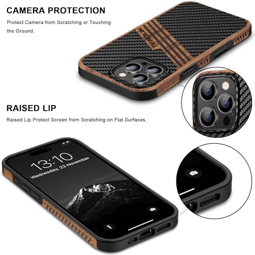 TENDLIN Magnetic Case Compatible with iPhone 16 Pro Phone Case Wood Grain with Carbon Fiber Texture Design Leather Hybrid Slim Cover (Compatible with MagSafe) Three Stripe - color: Magnetic Three Stripe, size: iPhone 16 Pro