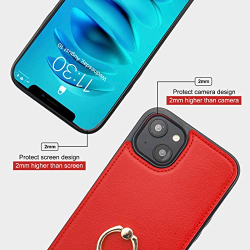 Folosu Compatible with iPhone 14 Case Wallet with Card Holder, 360°Rotation Finger Ring Holder Kickstand, RFID Blocking Leather Protective Double Buttons Shockproof Cover 6.1 Inch Red - color: Red, size: iPhone 14