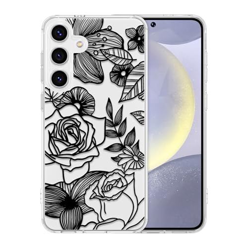 XIZYO for Samsung Galaxy S26 Plus Case Cute Floral, Transparent Black | Girly Women Flower Rose Clear Aesthetic Pattern, Slim Not-Yellowing TPU Bumper Shockproof Protective Cover - color: Transparent Black, size: for Samsung Galaxy S26 Plus
