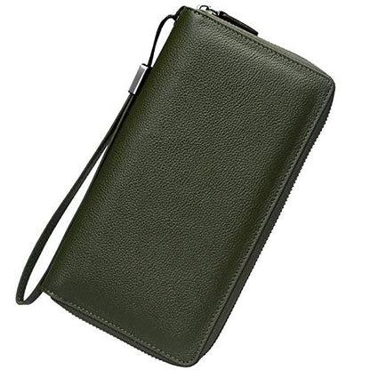 Bveyzi Women RFID Blocking Wallet Leather Zip Around Phone Clutch Large Capacity Ladies Travel Purse Wristlet - color: Olive Green