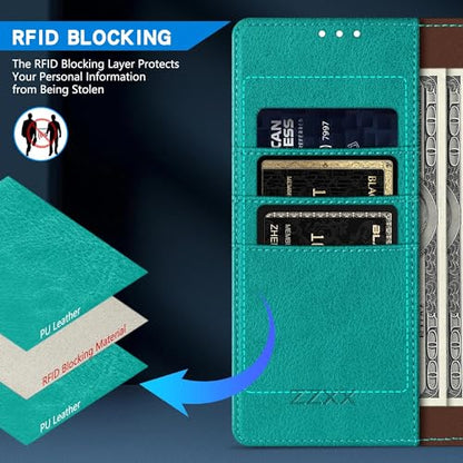 ZZXX for Samsung Galaxy A17 5G Wallet Case with [RFID Blocking] Card Slot Kickstand Magnetic Closure PU Leather Flip Fold Protective Phone Case for Samsung Galaxy A17(Lake Blue-6.7 inch) - color: Lake Blue