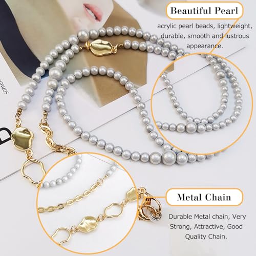 Phone Pearl Lanyard Phone Crossbody Strap,Pearl Beaded+Metal Chain with Tether Tab, Hands-Free Shoulder Cellphone Strap Compatible with Most Phones for Women (H) - color: P
