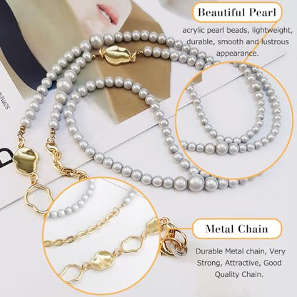 Phone Pearl Lanyard Phone Crossbody Strap,Pearl Beaded+Metal Chain with Tether Tab, Hands-Free Shoulder Cellphone Strap Compatible with Most Phones for Women (H) - color: P