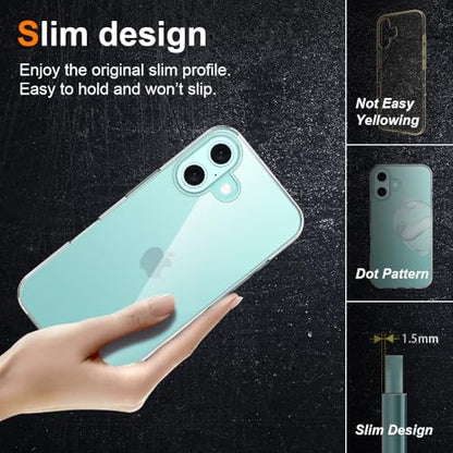 Silicone Clear iPhone 16 Case,Ultra Thin with Comfort Grip | Soft Slim-Fit TPU iPhone 16 Phone Cover,Non-Slip,Shockproof Protection,Scrath-Resistant - size: iPhone 16 case