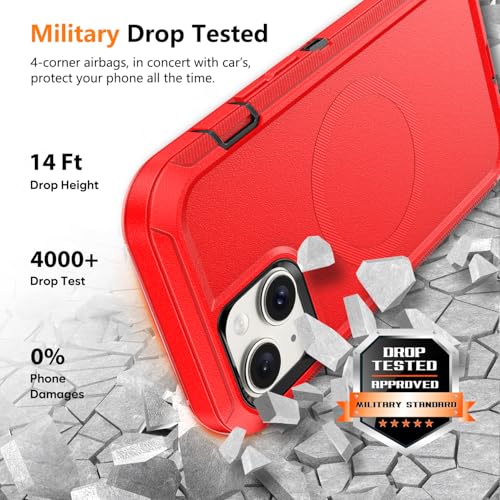 TUTUKII Magnetic for iPhone iPhone 15, 14 & 13 Case Red/Black | MagSafe Compatible, Rugged, Tough, Heavy Duty, Shockproof, Tri-Layer, 6.1-Inch, - color: Red/Black