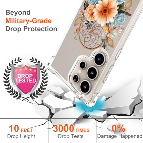Hungo Galaxy S24 Ultra Case for Women Clear Design Cute,Girly Girls Case Compatible with Samsung Galaxy S24 Ultra Dreamcatcher Dream Catcher Flowers - color: Dream Catcher