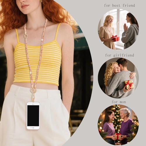 Crystal Phone Lanyard Crossbody Adjustable Rhinestone Anti-Theft Phone Strap Crossbody Cell Phone Neck Strap for Women - color: Champagne