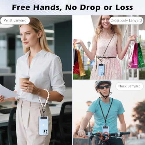 MoKo Heavy Duty Phone Tether Tab ×2, 360° Rotatable Spring O Ring ×2 - color: Black
