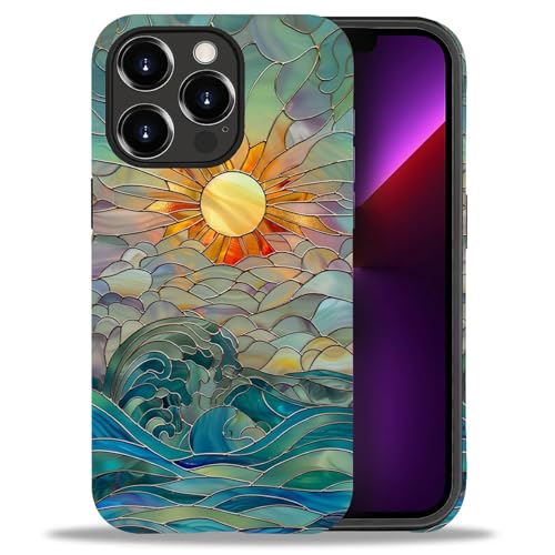 DAIZAG Compatible with iPhone 13 Pro Case,Sun Rays Ocean Waves Stained Glass Full Pattern Plastic Soft TPU Anti-Drop,Double Protection Corner Case for iPhone 13 Pro - color: Sun Rays Ocean Waves Stained Glass, size: iPhone 13 Pro