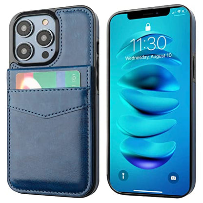 KIHUWEY for iPhone 14 Pro Max Wallet Case Card Holder Kickstand, Blue | Credit Card Slots, PU Leather, Magnetic Clasp, Flip Heavy Duty Protection Cover for Men and Women - color: Blue