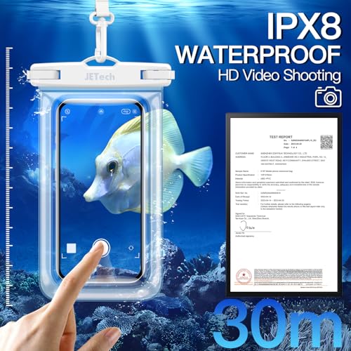JETech IPX8 Waterproof Phone Pouch, Dry Bag, Black+Clear, 2-Pack | Touchscreen Compatible, Fits up to 7.2", for iPhone 17e/17/16/15/14 Series, for Galaxy S26/S25 Ultra, for Pixel 10 Series - color: Black+Clear