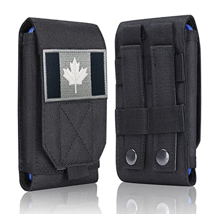 Black Tactical Molle Waterproof Cellphone Pouch Case,Heavy Duty Phone Holster Bag for iPhone 11 12 13 Pro Max Samsung S22 S21 S20 FE Note 20 A02S Less 6.7" Phone with 2 Pack US Flag Patch - color: Black & 2 Canada Patches