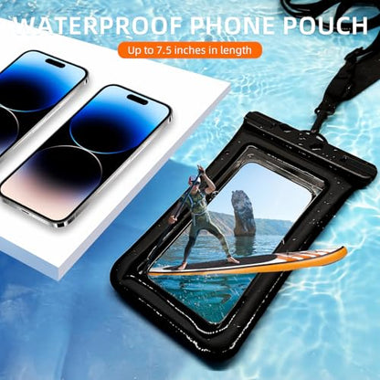 IPX8 Floating Waterproof Dry Bag 2-Pack, 7.2 Inch Waterproof Phone Pouch for iPhone 16/15/14 Pro Max Galaxy S24/S23 Adjustable Lanyard + wrist strap Beach Swimming Travel Essentials Black - color: Black