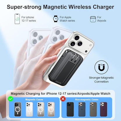 For MagSafe Portable Charger with 2 Cables & Wall Plug, Magnetic Power Bank - color: Grey