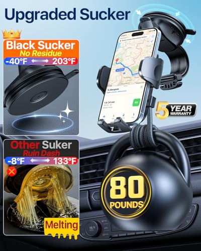 HTU Upgraded Strongest Suction No Block View Bendable Arm Car Phone Holder (Light Red) - color: Light Red