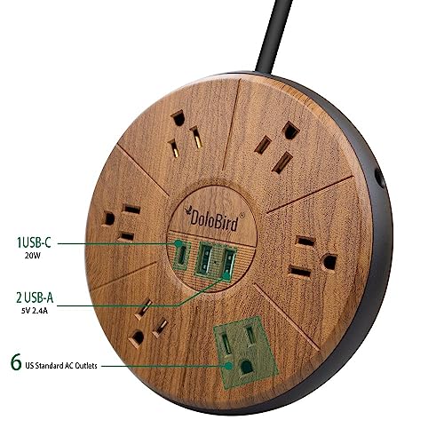 Power Strip Surge Protector 6 AC outlets with USB and USB-C PD 20W Fast Charging 15A 1875W high Power Output Widely Spaced Multi outlets Circuit Breaker Safeguard for Home,Office, Dorm Room - color: Light Wood Grain USB-C