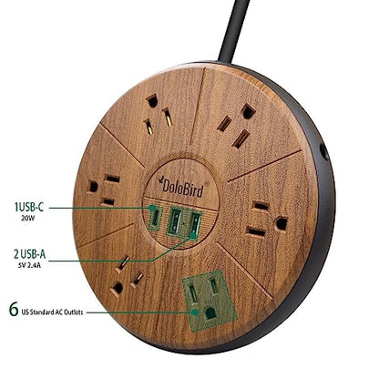 Power Strip Surge Protector 6 AC outlets with USB and USB-C PD 20W Fast Charging 15A 1875W high Power Output Widely Spaced Multi outlets Circuit Breaker Safeguard for Home,Office, Dorm Room - color: Light Wood Grain USB-C
