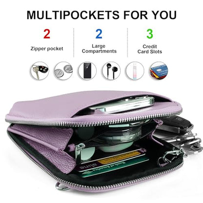 befen Genuine Leather Crossbody Cell Phone Purse for Women, Small Zip Around RFID Blocking Crossbody Wallet Bags - color: Purple
