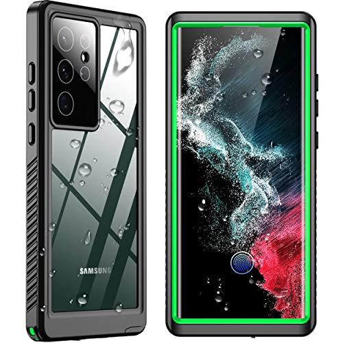 SPIDERCASE Designed for Samsung Galaxy S22 Ultra Case 6.8", Green/Clear | [IP68 Waterproof] [Built-in Screen Protector] Full Sealed Protection Heavy Duty Shockproof Case - color: Green