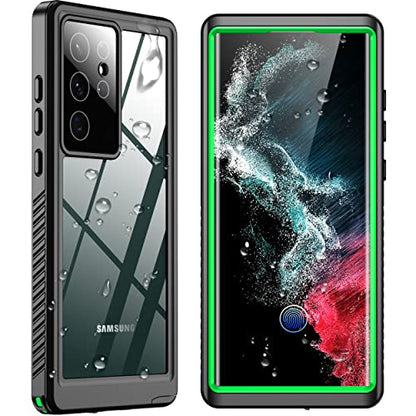 SPIDERCASE Designed for Samsung Galaxy S22 Ultra Case 6.8", Green/Clear | [IP68 Waterproof] [Built-in Screen Protector] Full Sealed Protection Heavy Duty Shockproof Case - color: Green