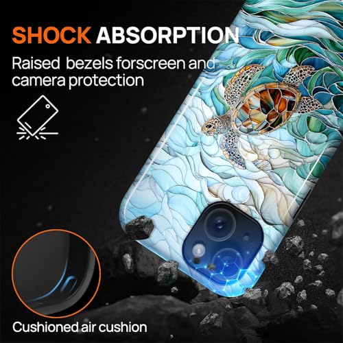 Case Compatible with iPhone 15, Cute Dual Layer Hybrid Phone Cover, Military Grade Drop Protection, Aesthetic Shockproof Phone Case for Women Girls, Stained Glass Sea Turtle - color: Stained Glass Sea Turtle, size: Iphone 15