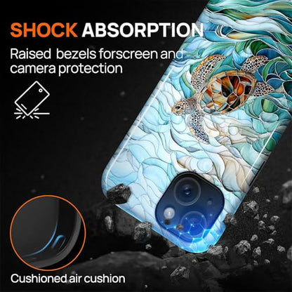 Case Compatible with iPhone 15, Cute Dual Layer Hybrid Phone Cover, Military Grade Drop Protection, Aesthetic Shockproof Phone Case for Women Girls, Stained Glass Sea Turtle - color: Stained Glass Sea Turtle, size: Iphone 15