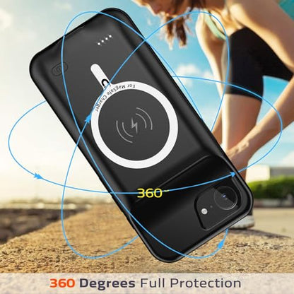 Battery Case for iPhone 16e/17e, Upgraded 10800mAh Rechargeable Portable Extended Battery Pack Supported Qi Wireless Charging Case Compatible with iPhone 16e/17e(6.1 inch) Charger Cover(Black) - size: iPhone 16e/17e