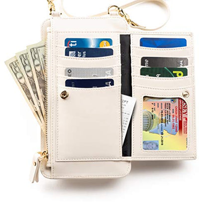 Crossbody Phone Purse for Women – RFID Phone Case Wallet w/Magnetic Closure & Separate Zipper Pocket Crossbody Bag - color: Ivory