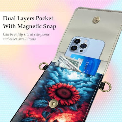 Small Crossbody Bags for Women Touchscreen Cell Phone Bag Cross Body Purses with adjustable Strap,Gifts For Teenage Girls - color: Fiery Red Sunflower