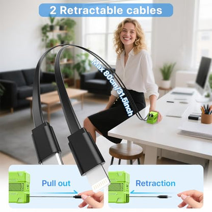 2 in 1 Retractable Gan Wall Charger with Dual Cables, Fast Charging 45W Retractable Phone Charger Wall Plug with 2 Charging Cable, USB C Chargers Block for iPhone 17 16 15 14 13, LG,Pixel - color: Green