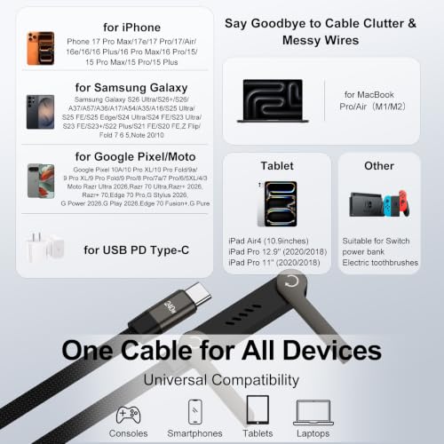240W USB C Charger Cable Holder Flat USB C Cord with Stand 90° Right Angled - color: 2black