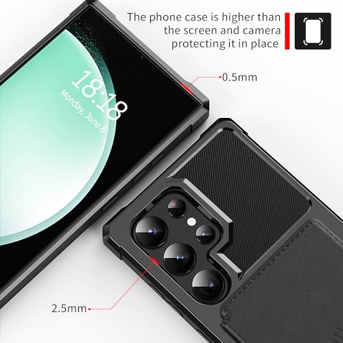 for Samsung Galaxy S24 Ultra Case with Card Holder, Compatible with Magnetic Car Mount, Heavy Duty Shockproof Rugged Soft TPU Back Leather Flip Wallet Cover 6.8 inch, Black | Compatible with Magnetic Car Mount, Shockproof Rugged Soft TPU Hard Back Leather