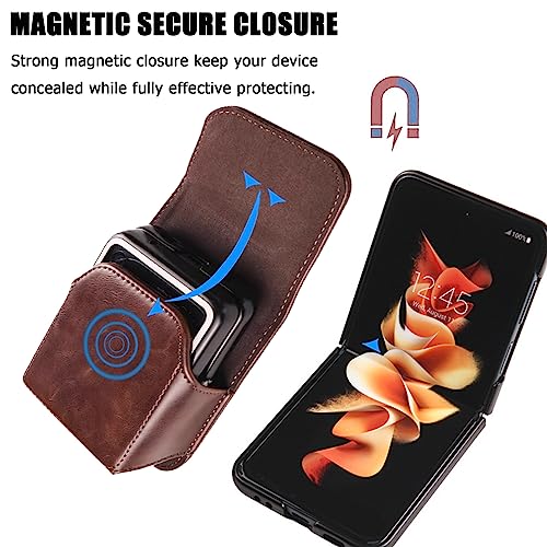 NINKI Moto Razr 2026 Phone Holster for Motorola Razr+ 2025/2024,Galaxy Z Flip 8 Belt Cover Mens Leather Moto Razr 2025 Case Pouch Z Flip 8 Waist Holder for Samsung Z Flip 7 Holster Razr 2026,Coffee - color: Coffee