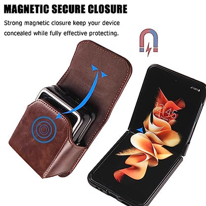 NINKI Moto Razr 2026 Phone Holster for Motorola Razr+ 2025/2024,Galaxy Z Flip 8 Belt Cover Mens Leather Moto Razr 2025 Case Pouch Z Flip 8 Waist Holder for Samsung Z Flip 7 Holster Razr 2026,Coffee - color: Coffee