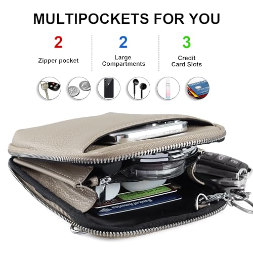 befen Genuine Leather Crossbody Cell Phone Purse for Women, Small Zip Around RFID Blocking Crossbody Wallet Bags - color: Milk Tea Gray