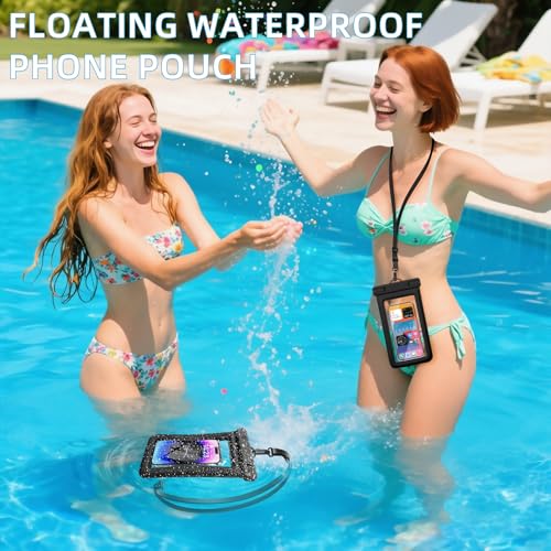 IPX8 Floating Waterproof Dry Bag 2-Pack, 7.2 Inch Waterproof Phone Pouch for iPhone 16/15/14 Pro Max Galaxy S24/S23 Adjustable Lanyard + wrist strap Beach Swimming Travel Essentials Black - color: Black