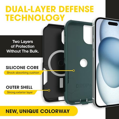 OtterBox iPhone 17e, 16e, 15, 14, 13 Commuter Series Case - Black & Green | 3X Military Drop Protection - Slim - Dual-Layer Shockproof Design - Pocket-Friendly - Raised Edges - Port Covers - color: Black/Green