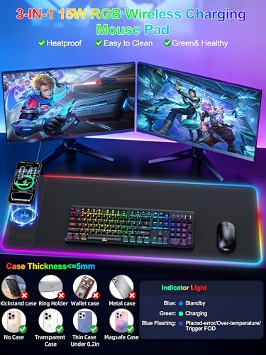 Mouse Pad with 15W Wireless Charging, RGB Gaming Desk Mat, 31.5"x11.8" - color: Rgb Left-touch Control-31.5"x11.8"